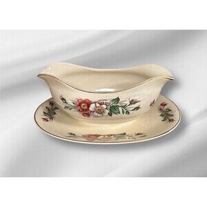 Vtg John Maddock & Sons Ivory Ware Gravy Sauce Boat W/ Attached Under Plate Eng
